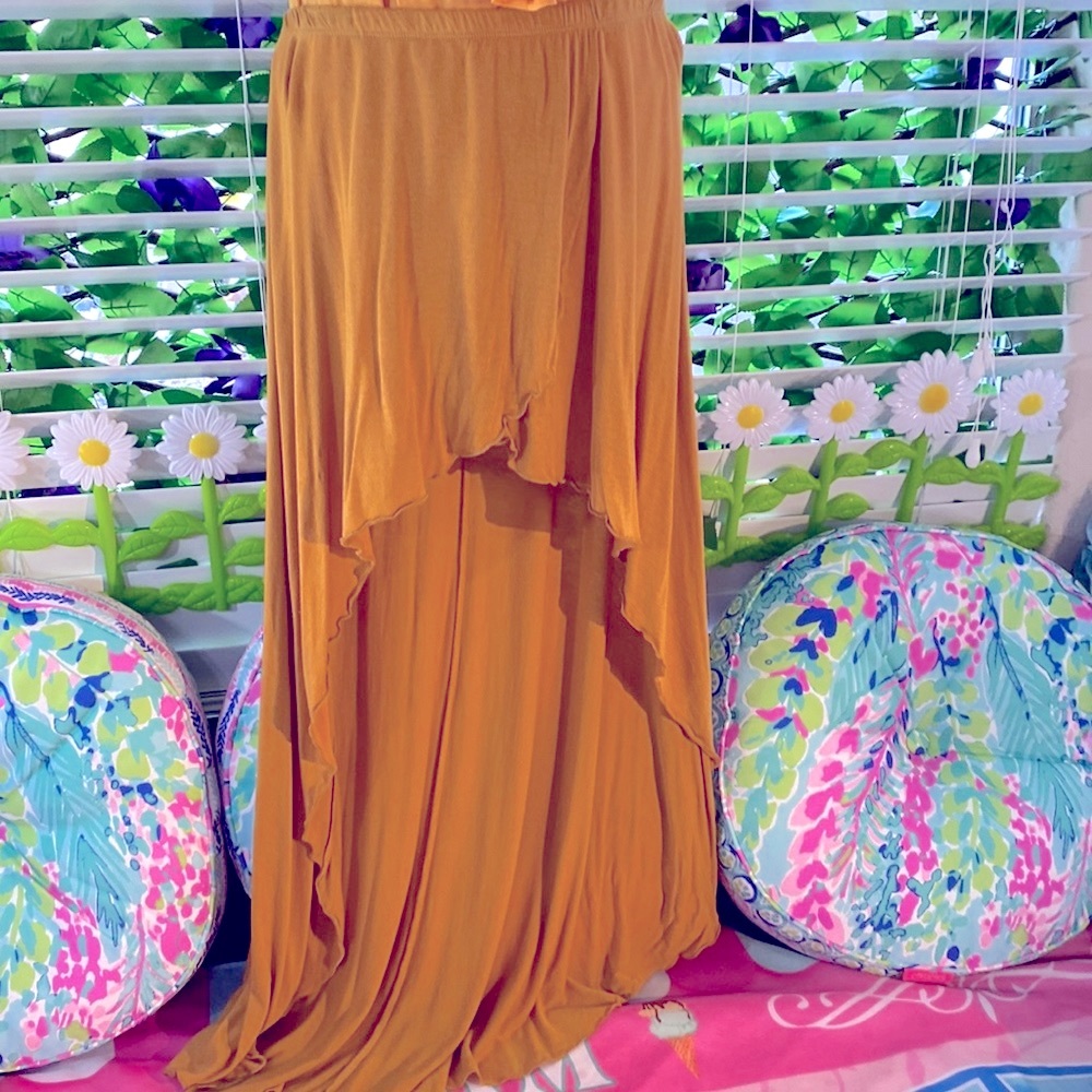 Mustard yellow high low wrap front skirt